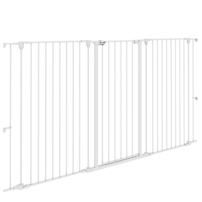 Pawhut Barreira para Cães em Aço com 3 Painéis Dobrável Duplo Bloqueio e Porta Integrada para Porta e Escada Branco