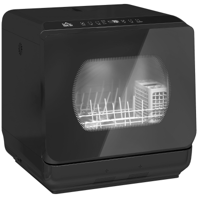 HOMCOM Mini Tabletop Dishwasher 6L Tank 4 Settings Black
