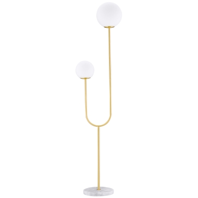 HOMCOM Candeeiro de Pé em Metal Candeeiro de Pé Dourado para Sala com 2 Abajures Globos Brancos em Vidro Fosco 25W 33x25x155,5 cm