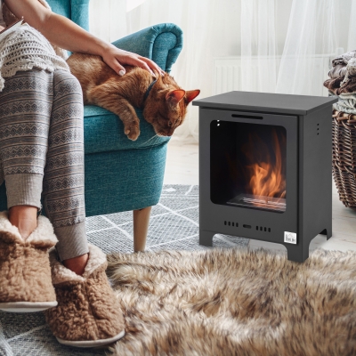 HOMCOM Lareira a Bioetanol em Pé com Queimador de 0,9 L 3H de Combustão Estilo Neo-Retro 40x30x50 cm Cobertura 20-25 m² Preto