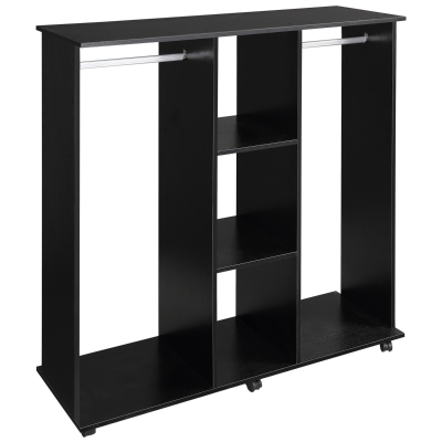 HOMCOM Șifonier cu șinar Mobilier de Depozitare 6 roți 120L x 40l x 128H cm din lemn Negru