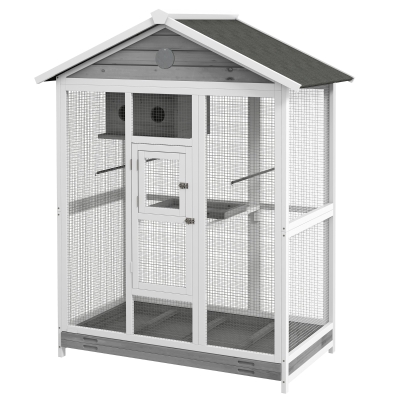 PawHut Cage à Oiseaux Bois 4 Perchoirs Toit Étanche 112x68x154cm