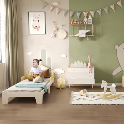 HOMCOM Cama Infantil Estrutura de Berço com Cabeceira em Forma de Casa e Estrado de Ripas Incluído 90x190 cm Pinho Maciço Branco