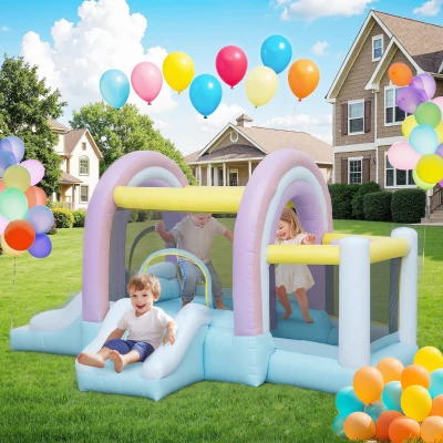 AIYAPLAY Hüpfburg, Piscină cu Bile, 2 Tobogane, Țesătură Oxford, Rezistent la UV, Blower, Colorat