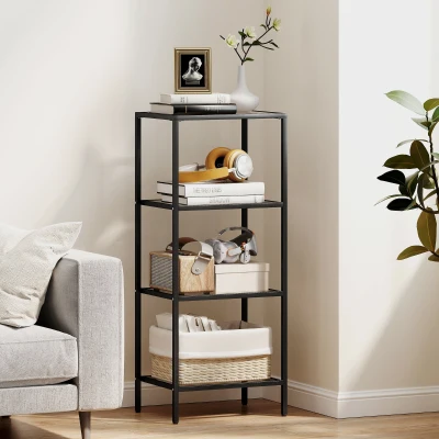 HOMCOM 4-Tier Glass Shelving Unit Vertical Storage Black