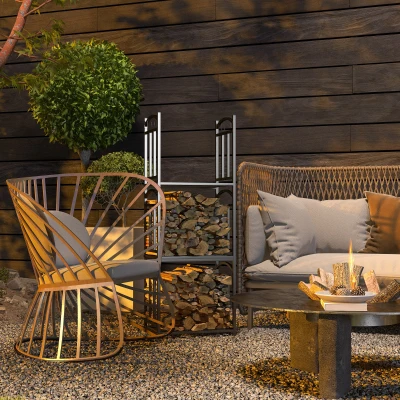 Outsunny Kaminholzregal für innen 46 x 32 x 126 cm 3 Ebenen Brennholzregal mit 4 Haken Metall Schwarz