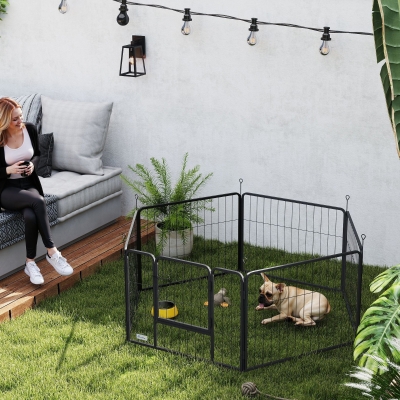 Pawhut Cercado para Cães Gabinete Cão 6 Painéis Modulável e Dobrável Portátil em Aço com Porta 80x60 cm Cinza