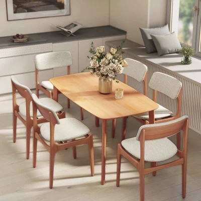 HOMCOM Mesa de Jantar Retangular para 6 Pessoas Mesa de Cozinha 150 cm em Madeira Maciça 150x80x76 cm Madeira Natural