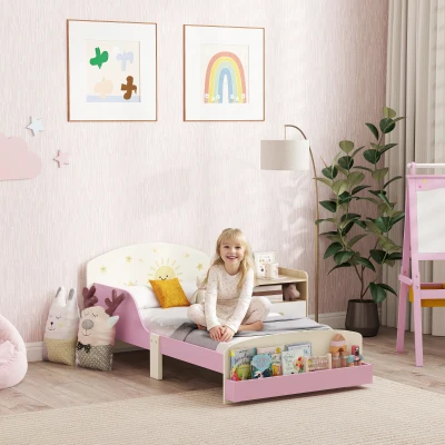 AIYAPLAY Kinderbett 3-8 Jahre aus Holz mit Stauraum und Seitengittern, 150x77x60 cm, Rosa