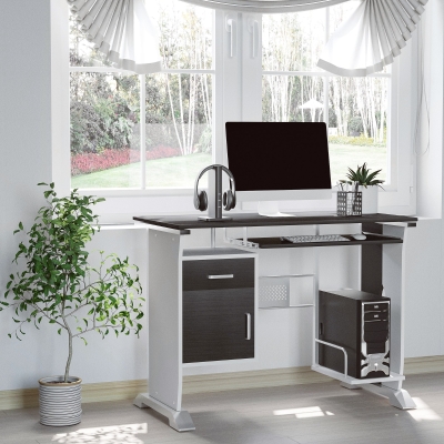 HOMCOM Secretária de Computador Mesa de Computador Design 100x52x75 cm Preto Noz e Branco