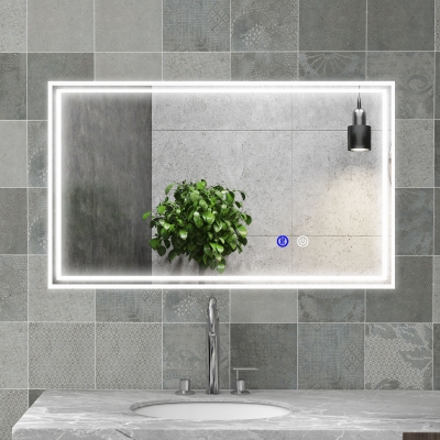 Kleankin Espelho de Banheiro Retangular com LED Luminoso Horizontal ou Vertical 100x60 cm