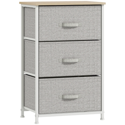 HOMCOM Mobilier de depozitare șifonier modern 3 sertare din material textil, cadru din oțel și placă de particule, 45 x 30 x 71 cm, gri