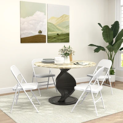 HOMCOM Set de 4 scaune pliante, scaune portabile de birou, picioare din metal, faltstuhl pentru birou, recepție, sala de așteptare, piele ecologică, alb
