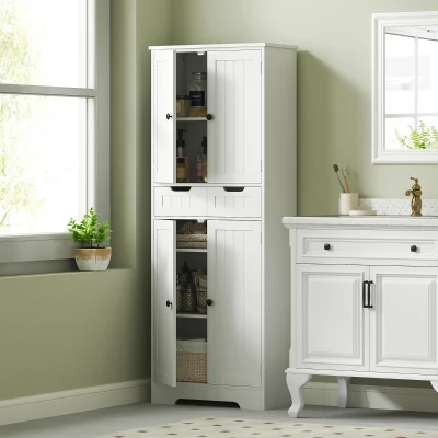 HOMCOM Mobilier de baie cu sertar, dulap cu uși, raft reglabil, 60 x 30 x 160 cm, alb