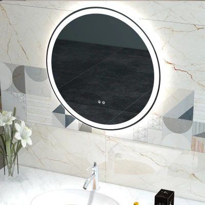 kleankin Espelho de Casa de Banho com Luzes LED Ajustáveis Ø60 cm com Função de Memória Anti-embaciamento e Interrutor Tátil Prata