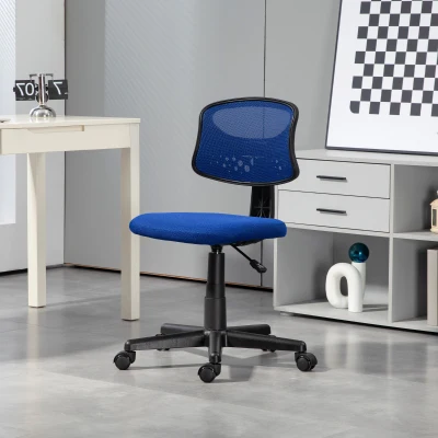 HOMCOM Cadeira de Escritório sem Apoio para os Braços com Encosto de Malha Respirável Altura Ajustável 43x48x78-88 cm Azul