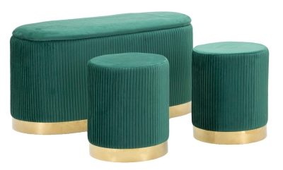 Banca Cu Depozitare Și Taburet Shopy Green Set 3 Bucăți Cm 80X37X42-29X33