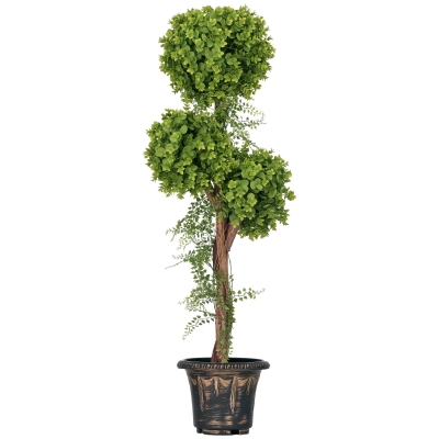 HOMCOM Plante Artificiale Arbore Artificial 3 Bile de Buxus cu Ghiveci de Ciment, Interior și Exterior, Înălțime 115 cm