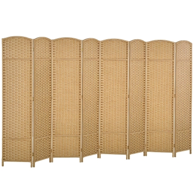 HOMCOM Separator de camere 8 părți pliabil, Divizor de spații, Divizor pentru sufragerie, Dormitor, Birou de acasă, Lemn natural