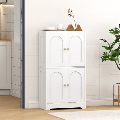 HOMCOM Móvel de Arrumação Sala de Estar para Armazenamento Armário de Cozinha com 4 Portas Curvas e 2 Prateleiras Ajustáveis 60x30x110 cm Branco