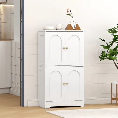 HOMCOM Móvel de Cozinha para Armazenamento Armário de Cozinha com 4 Portas Curvas e 2 Prateleiras Ajustáveis 60x30x110 cm Branco