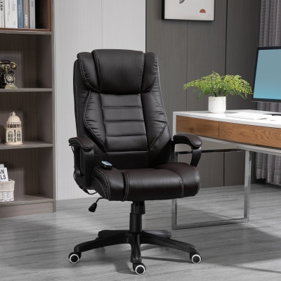 Vinsetto Cadeira Escritório Massagem Ergonômica Grande Conforto Altura Ajustável Função de Inclinação Revestimento Sintético Marrom