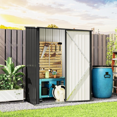 Outsunny Metal Storage Shed Black 5.3ft x 3.1ft