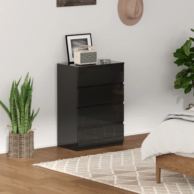HOMCOM Comodă cu 4 sertare Comodă de stil modern pentru dormitor intrare living 55x34x80 cm Negru