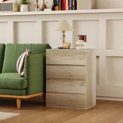 HOMCOM Cómoda com 4 Gavetas Móvel de Armazenamento Sem Puxadores Design Minimalista Confortável 60x40x80 cm Natural