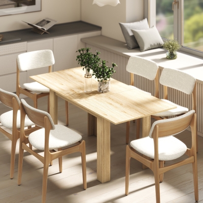 HOMCOM Mesa de Jantar Extensível Mesa de Cozinha Retangular para 6-8 Pessoas 140-180x80 cm Efeito de Madeira Natural