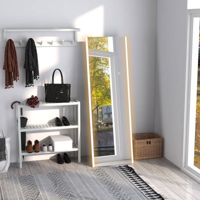 HOMCOM Specchio da Terra 3 Colori e Luminosità Regolabile Bianco