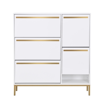 Scarpiera con sgabello per cambio scarpe, Bianco e Oro