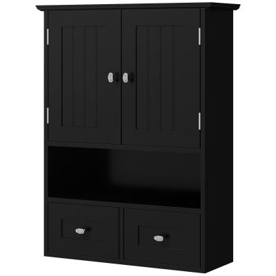 kleankin Armoire Murale Salle de Bain 2 Portes 2 Tiroirs Noir