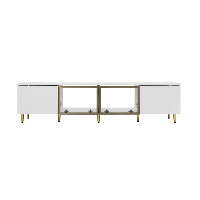 Mobile TV in stile minimalista con 4 ante (2 ante in vetro), ampio spazio di conservazione, 170x33x40 cm, Bianco