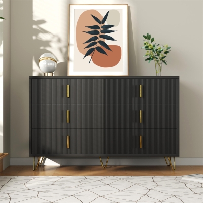 Credenza con 6 cassetti, Nero e Oro