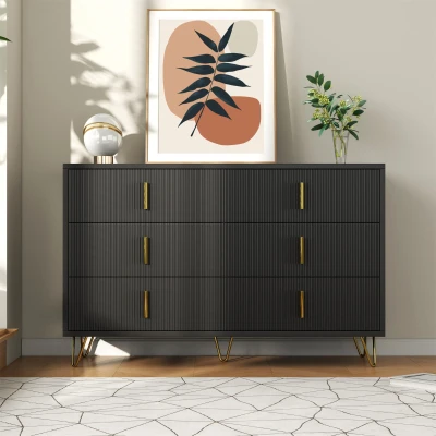 Credenza con 6 cassetti, Nero e Oro