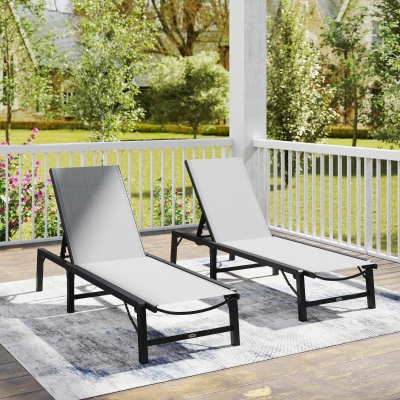 Outsunny Folding Sun Lounger Steel Reclining Chair Light Grey