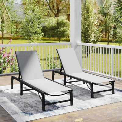 Outsunny Folding Sun Lounger Steel Reclining Chair Light Grey