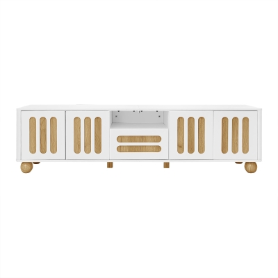 Mobile TV con 4 ante e 1 cassetto, Legno naturale e Bianco