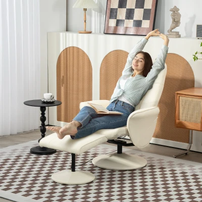 HOMCOM Massagesessel mit Fußhocker, Ergonomischer Stuhl mit 10 Vibrationspunkten, Kunstleder, 76 x 81 x 105 cm, Cremeweiß