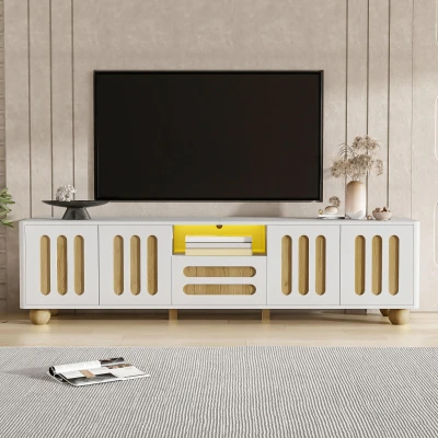 Mobile TV con 4 ante e 1 cassetto, Legno naturale e Bianco