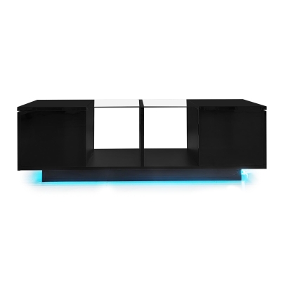 Tavolino da caffè con illuminazione LED, piano del tavolo lucido, ampio spazio di conservazione, 120x50x38,5 cm, Nero