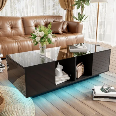 Tavolino da caffè con illuminazione LED, Nero