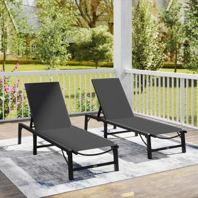 Outsunny Folding Sun Lounger 5-Position Steel Black