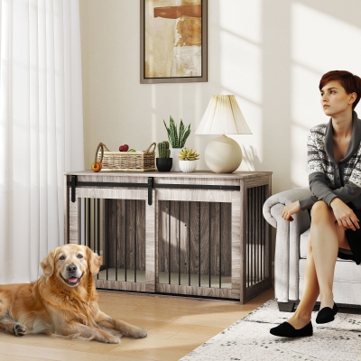 PawHut Dog Crate Furniture Extra Large with Cushion Grey 118cm