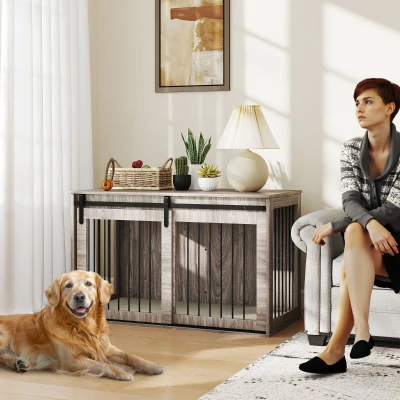 118cm Dog Crate Furniture with Removable Cushion for Extra Large Dogs - Walnut Brown