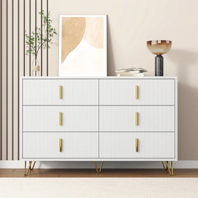 Credenza con 6 cassetti, Bianco e Oro