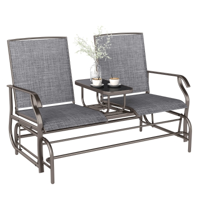 Outsunny Garden Glider Bench Metal Frame Loveseat Brown/Grey