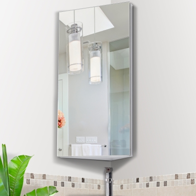HOMCOM Wall Mounted Corner Bathroom Mirror, Stainless Steel Mirror Cabinet with 3-tier Shelves, Single Door