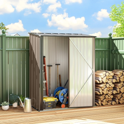Outsunny Caseta de Jardín Metálica 1,34 m² 161,5x94,5x196 cm con 1 Puerta y Cerradura para Almacenamiento de Herramientas Marrón